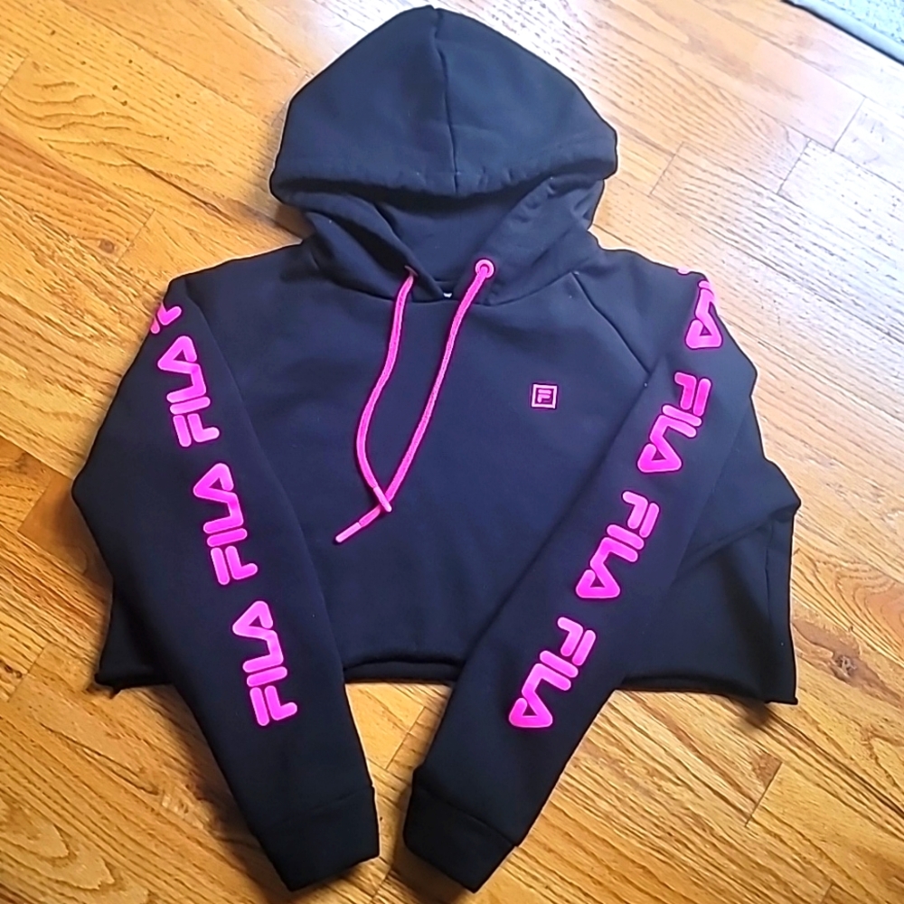 FILA black pink cropped top sweatshirt sz M